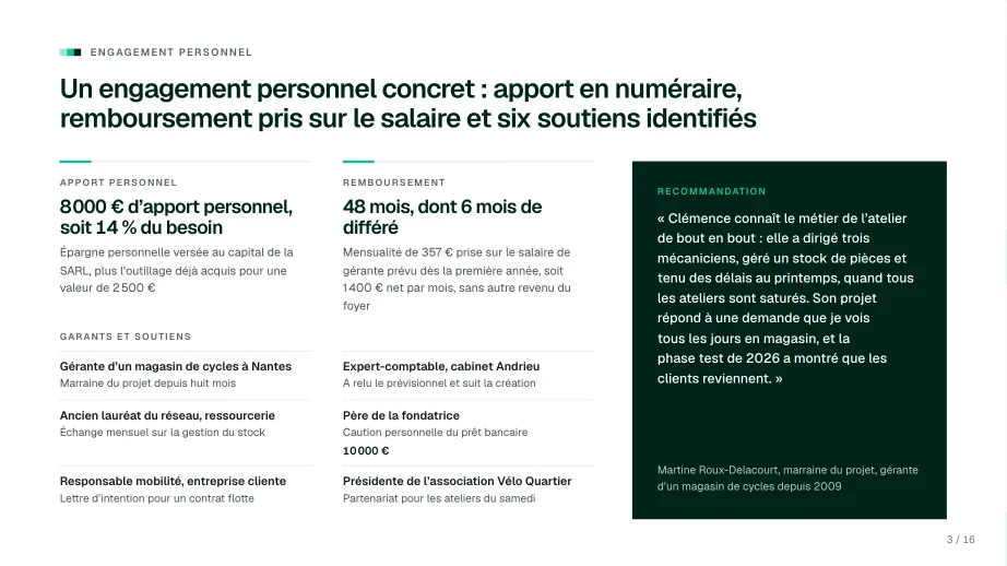 Slide « Engagement personnel », pour un prêt d'honneur